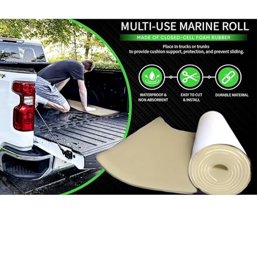 XCEL Foam Roll with Self Adhesive – Beige, 72" x 17" x 1/4" Closed Cell Foam Rubber Water Resistant Padding Sheet – Home, Marine, Garage, Auto Insulation & Cosplay (Beige, 72" x 17" x 1/4")