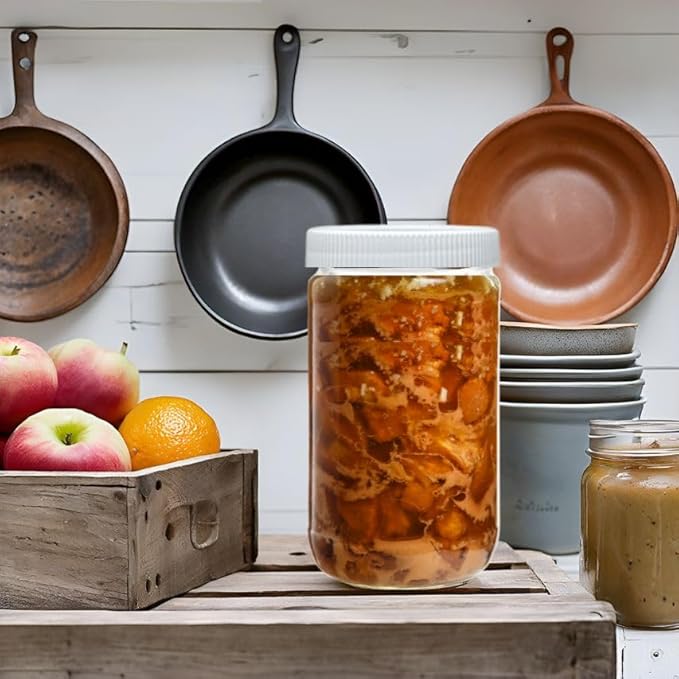 JARMING COLLECTIONS 32oz Extra Wide Mouth Glass Storage Jar with BPA-Free Plastic Lid – Quart Size Airtight Mason Jar for Kitchen, Pantry, and Food Storage (Set of 3)