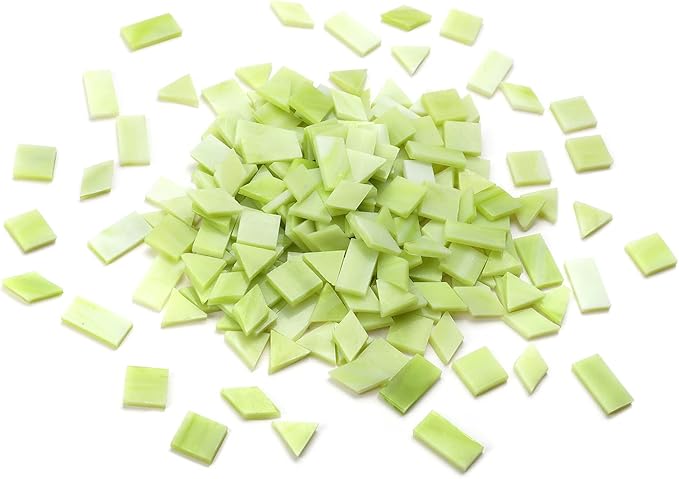Lanyani 200 Mixed Color Glass Mosaic Tiles - 4 Shapes, Tiffany Stained Glass Pieces for Crafts, Chartreuse Green