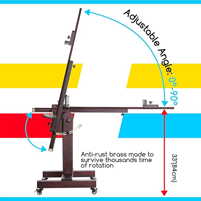 MEEDEN Heavy Duty Painting Easel: Professional Solid Beechwood Large Easel Holds Canvas Art up to 71” High - Tilts Flat Easily Wooden Floor Easel for Adult Artist Beginners Art Studios
