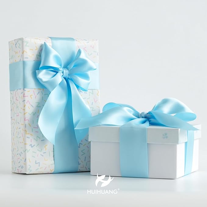 HUIHUANG Baby Blue Ribbon 2 inch Wide Double Faced Satin Ribbon Light Blue Ribbon for Gift Wrapping, Bows Making, Flower Bouquet, DIY Crafts, Baby Shower, Holiday Party Decor-25 Yards/Roll