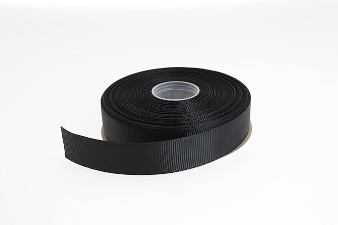 Solid Grosgrain Ribbon 25 Yard Each Roll 100% Polyester Woven Edge (3/4", Black)