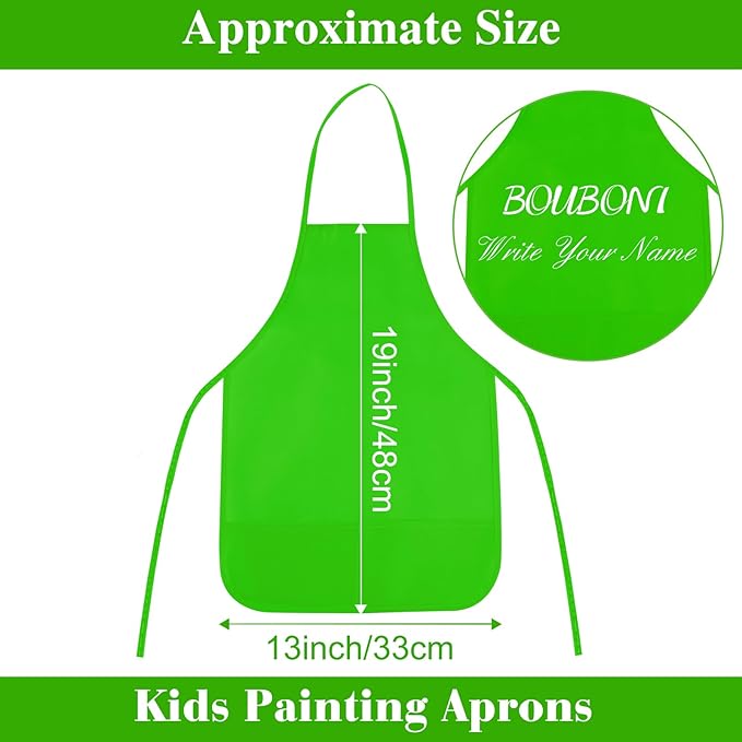 12 Pieces Green Kids Painting Aprons With 2 Roomy Pockets for Art, Activity, Kitchen, and Crafts