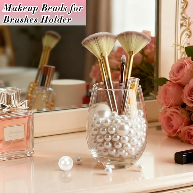 Pearl Beads No Hole Pearls for Crafting 180 Pcs Fake Pearls Bulk Faux Pearls for DIY Crafts Jewelry Making Vase Filler Floating Candle Wedding Birthday Party Home Decorations (Ivory, 8/10/14/20mm)