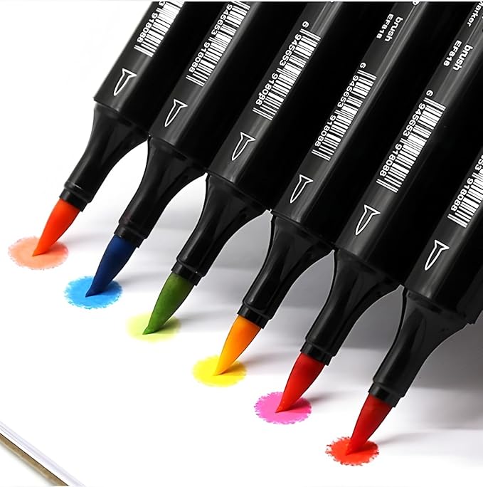 6PCS Skin Tone Markers Set, Double Tipped Soft Fine Tips and Brush Art Marker Set for Artist Adults Coloring Sketching (Deep)