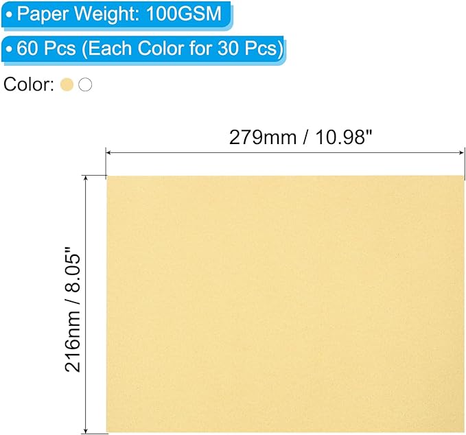 PATIKIL 60 Sheets Vellum Paper 8.5x11inches, Printable Translucent Paper 100GSM Colored for Invitations Laser Inkjet Printing Card Making Crafting Wedding Tracing, Beige Gold/White