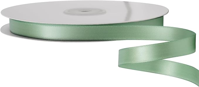 LIUYAXI Sage Green Satin Ribbon, Double Faced 5/8" X Continuous 25 Yards Ribbons Perfect for Gift Wrapping Bows Bouquet Wedding Craft and More