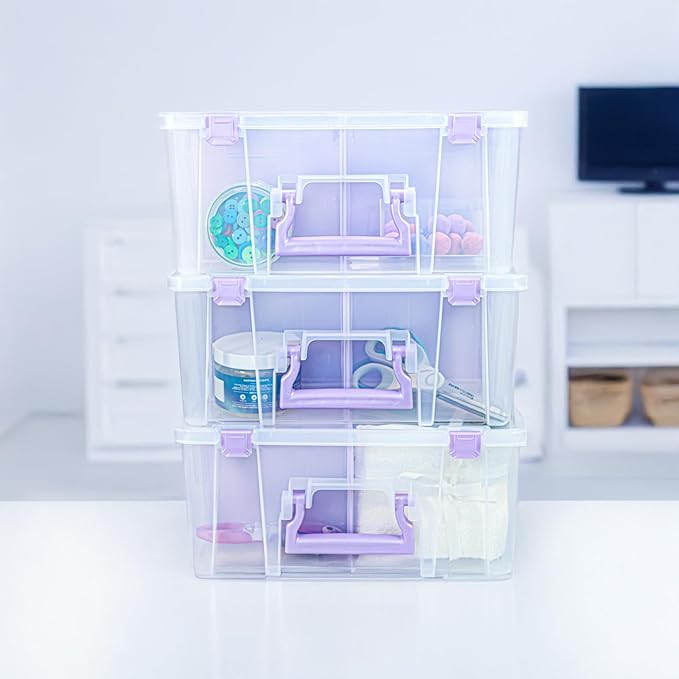 ArtBin 6990JZ Super Satchel Double Deep Compartment Box - Art Storage with 8 Removable Compartments, Smart Closure for Craft Supplies (Purple- Pack of 1)