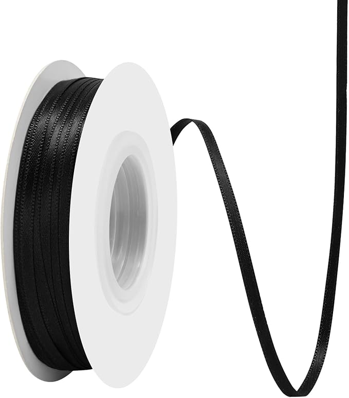 Black Satin Ribbon 1/8" X 50 Yards Solid Color Double Faced Ribbons Perfect for Crafts Wedding Decor Bow Making Arts Sewing and More