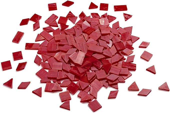 Lanyani 200 Pieces Glass Mosaic Tiles for Crafts,4 Shapes Mixed Colorful Tiffany Stained Glass Pieces,Square/Rectangle/Diamond/Triangle,Dark Red