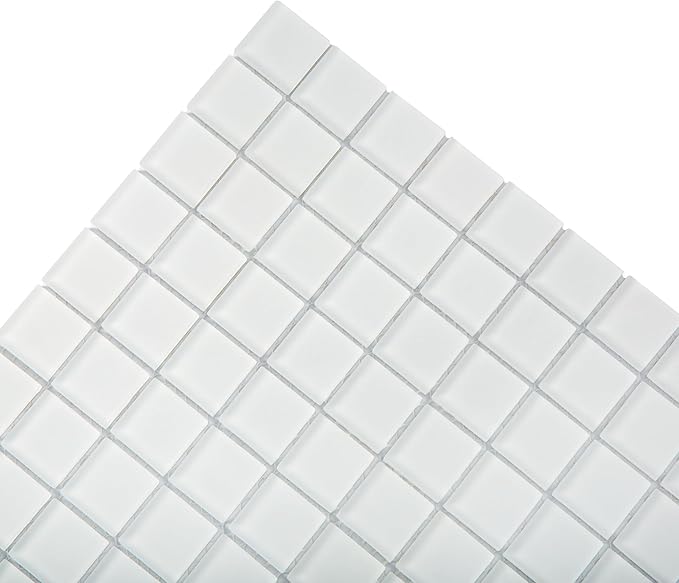 Ice White Matte Glass Square Mosaic Tile 1" x 1" – 10 Sheets for Backsplash, Bathroom, Shower, or Pool - Not Peel & Stick – 9.67 sq. ft./Case - Water-Resistant Indoor Outdoor Decorative Tile