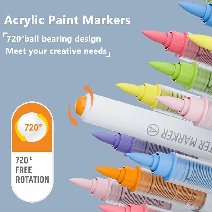 Water Based Acrylic Paint Markers, 9 Colors Acrylic Paint Pens Set with Soft Brush Tip, Marker Pen for Rock Painting, Egg, Wood, Glass, Paper, Mugs, Acrylic Painter Ink (Sweet Pink Series)