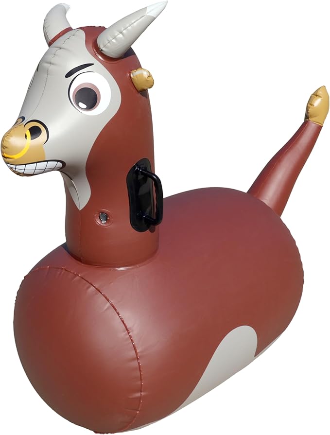 Hearthsong Hop N Go Inflatable Bull Riding Bouncy Hopping Toys for Kids Ages 5+ - Ride On Bouncer Animal Hopper Jumping Toys for Outdoor Games