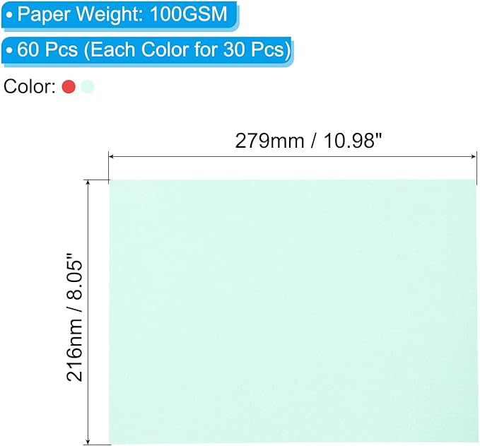 PATIKIL 60 Sheets Vellum Paper 8.5x11inches, Printable Translucent Paper 100GSM Colored for Invitations Laser Inkjet Printing Card Making Crafting Wedding Tracing, Red/Light Blue