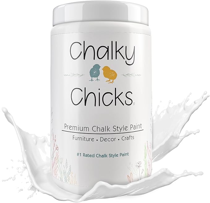 Chalky Chicks All-in-One Chalk Paint for Furniture or Cabinet - 32 Fl Oz - Matte Finish CottonTail White for Metal, Wood Furniture Paint - No Sanding All-in-One for Home Decor & Crafts, USA Made