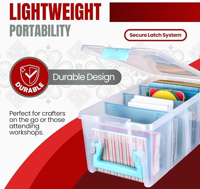 ArtBin 6925AA Semi Satchel with Removable Dividers, Portable Art & Craft Organizer with Handle, [1] Plastic Storage Case, Clear with Aqua Accents