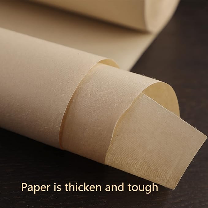 MEGREZ Roll Pack Xuan Paper Thicken Calligraphy Xuan Paper Sumi Paper for Practice Chinese Japanese, 35cm x 100m(13.8in x 328ft), Half Raw Ripe Xuan Paper, Yellow