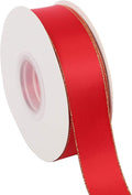 ITIsparkle 1" Inch Double Faced Satin Ribbon 25 Yards with Gold Edges, 1" X 25Yd - Red