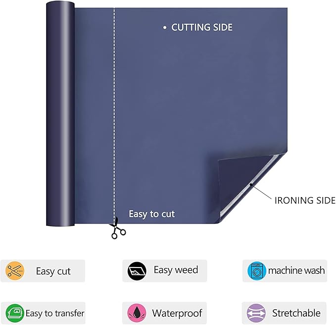 HTV Iron on Vinyl 12Inch by 25ft Roll Heat Transfer Vinyl for T-Shirt HTV Vinyl Rolls for All Cutter Machine - Easy to Cut & Weed for Heat Transfer Design (25ft, Navy)