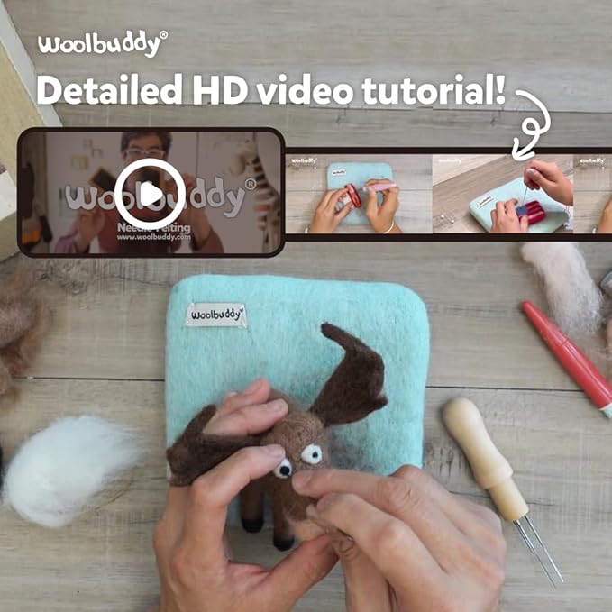 Woolbuddy Needle Felting Kit for Beginners & Adults, Moose Animal DIY Craft Kit, Complete Starter Kit with Wool, Tools & Step-by-Step Instructions