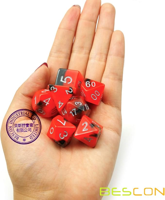 Bescon Two-Tone Glow-in-The-Dark Polyhedral Dice Set HOT Rocks, Luminous RPG Dice Set d4 d6 d8 d10 d12 d20 d% Brick Box Pack