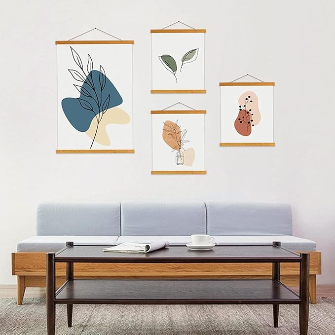 Ywlake Magnetic Poster Hanger, 17x24 17x11 17x22 Poster Frame Wood Wooden Magnet Print Posters Dowel Scroll Hanger Hangers Hanging Kit for Walls Map Canvas Artwork (Teak Wood, 17")