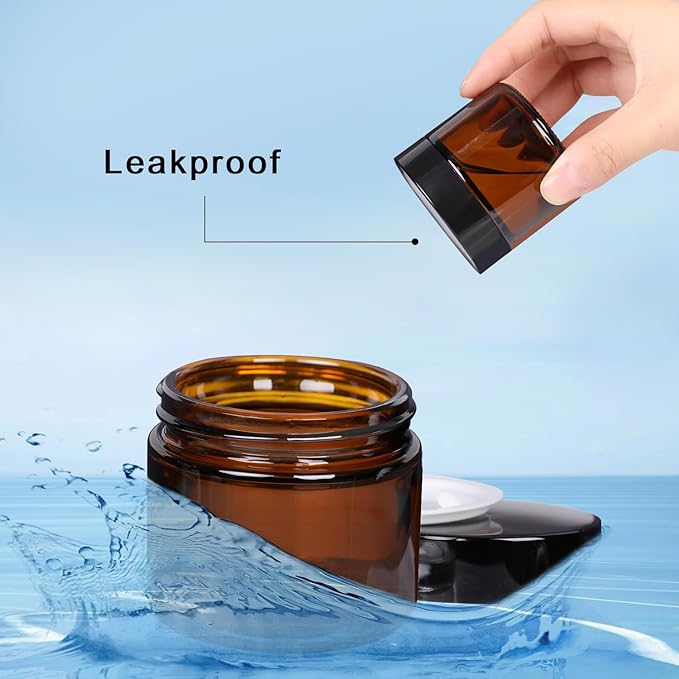 1 oz Glass Jars with Lids,3 Pack Clear Small Glass Cosmetic Jars with Lids,60 ml Empty Glass Makeup Containers for Sample, Cream, Lotion,Powder (1 OZ, Amber)