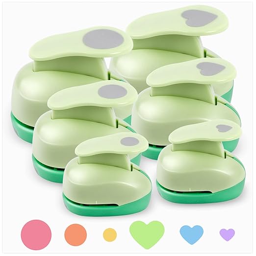 UCEC Circle Hole Punch, Paper Punches for Crafting, 3/8+5/8+1 Inch Circle Punches, Heart Hole Punch, Shape Puncher Cutter for Paper Crafts Scrapbooking, 6Pcs