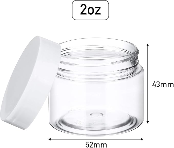 SATINIOR 24 Pieces Empty Clear Plastic Jars with Lids Round Storage Containers Wide-Mouth for Beauty Product Cosmetic Cream Lotion Liquid Butter Craft and Food (White Lid, 2 oz)