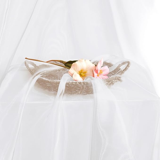 P Pothuiny Sheer Organza Fabric by The Yard, 1 Yard x 60 Inch Wide Bridal White Organza Tulle Fabric Roll Shiny Gauze Fashion Dress Sewing Craft for Wedding Party Decorations Backdrop