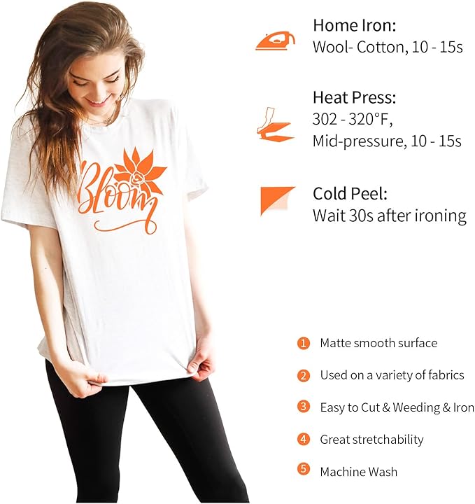 VINYL FROG Heat Transfer Vinyl Roll HTV Vinyl - 12" x5ft Orange Iron on Vinyl for T-Shirts, Heat Press Vinyl for Halloween DIY Craft Designs (Orange)