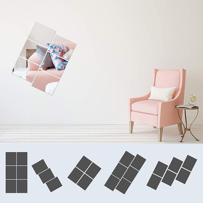 BBTO 20 Pcs Mirror Sheets, 8''x 10'' Self Adhesive Non Glass Cut to Size Mirror Stickers Tiles, Safe Unbreakable Plastic Small Frameless for Classroom, Childroom & DIY Craft