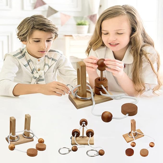 Wooden and Metal 3D Unlock Interlock Assorted Brain Teasers Puzzles，IQ Logic Training Family Game Party Favor Coffee Table Time Unlock Interlock Mind Puzzles Box
