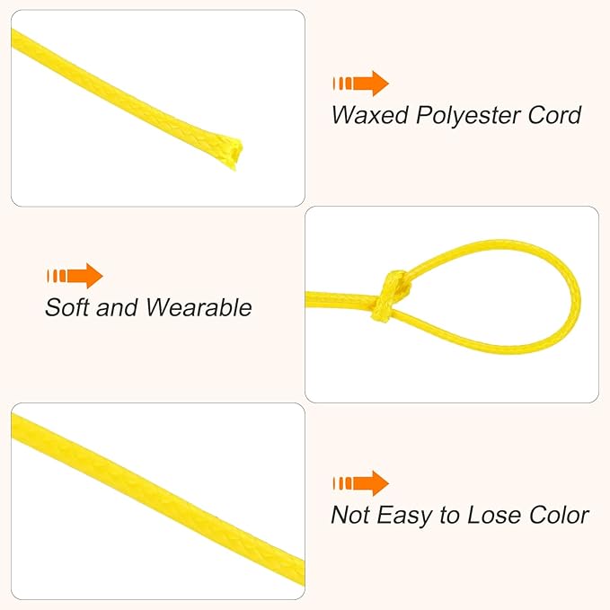 MECCANIXITY Waxed Cord 1mm Waxed Thread 87 Yard Wax String Leather Cord for Bracelet Making, Necklaces, Beading, Jewelry Making and DIY Crafts(Golden Yellow)