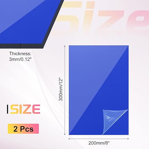 uxcell 2Pcs Acrylic Sheets 12x8 Inch Acrylic Panel 1/8 Inch-3mm Plastic Board for Picture Frames Sign Holders DIY Display Projects Craft, Clear Blue