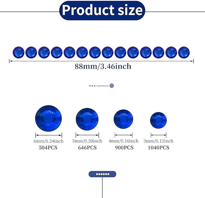 3090 Pcs 4 Sheets Rhinestone Stickers 3/4/5/6 mm Self Adhesive Craft Rhinestones Gems for Face Eyes Makeup Hair Body (Darkblue-3/4/5/6mm)