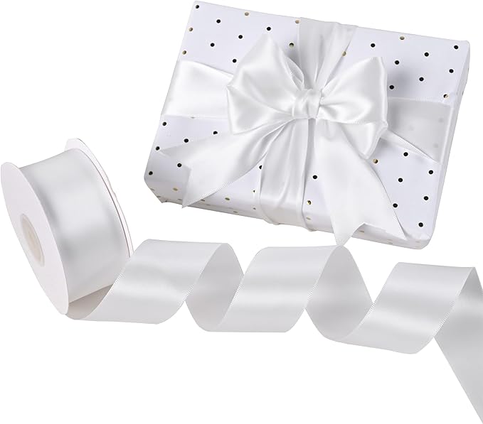 White Satin Ribbon 1-1/2" X 50 Yards Solid Color Double Faced Ribbons Perfect for Crafts, Wedding Decor, Bow Making, Arts Sewing and More