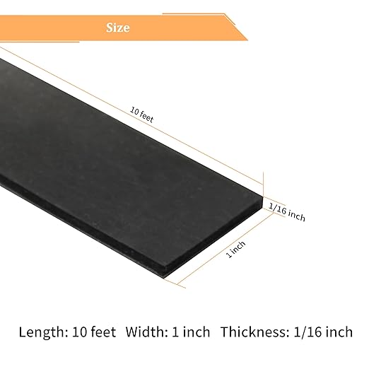 DOBTIM Solid Neoprene Rubber Strips with Adhesive Backing 1/16 (.062)" Thick x 1" Wide x 10' Long, Self Adhesive Rubber Sheets, Rolls & Strips for DIY Gaskets Crafts Pads Seals Warehouse Flooring