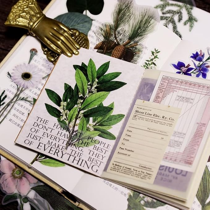 Vintage Vellum Stickers Floral Plants Elements Scrapbooking Supplies Flowers Botanic Natural Translucent Paper Self-Adhesive Junk-Journal Items (Plant World)