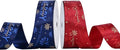 Christmas Gift Wrapping Ribbon, Red, Green, 2 Rolls Printed Grosgrain Ribbons for Crafts, Floral Bouquets, Sewing, Party and Festive Holiday Decor (2 Rolls(Blue/Red), 1 Rolls=1in * 5Yards)
