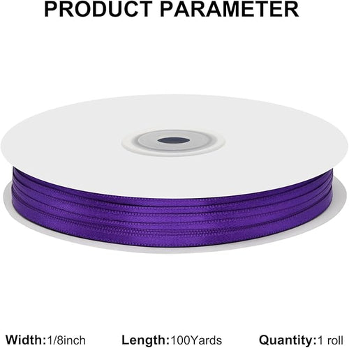 1/8" X 100 Yards Purple Satin Thin Ribbon Solid Color Double Faced Ribbons Perfect for Crafts Wedding Decor Bow Making Arts Sewing and More