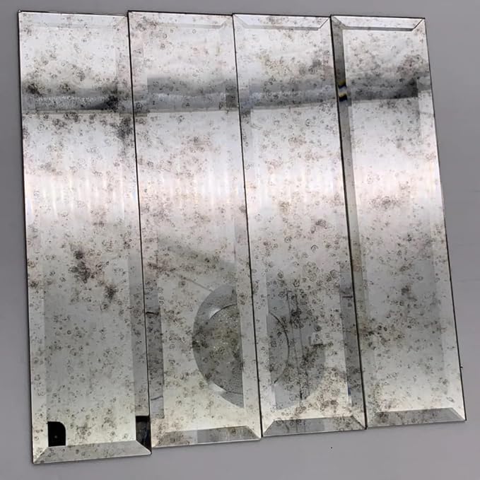 Box of 20 Antique Mirror Beveled Glass Subway Tiles – 3" x 12" Vintage Silver Finish, 5 Sq Ft, Not Peel & Stick, for Kitchen Backsplash, Bathroom Wall, Shower, Fireplace Surround, Bar or Accent Wall