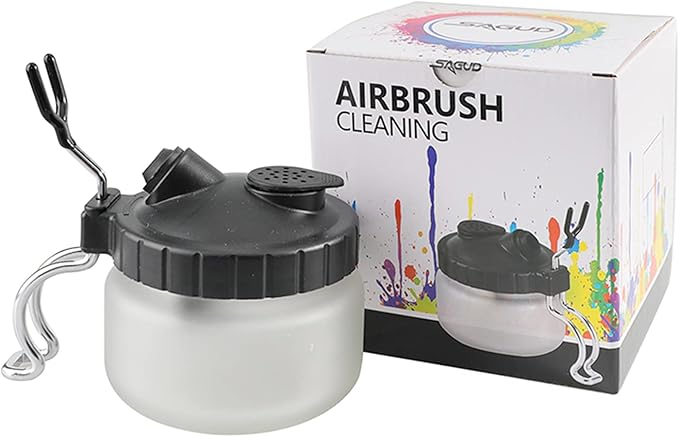 SAGUD Airbrush Cleaning Pot Strong Glass Jar Bottles Kit with Airbrush Holder Station