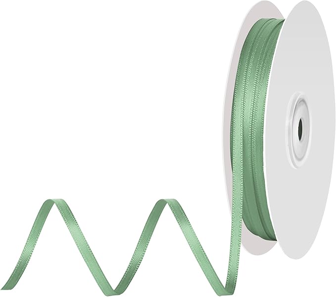 1/8 Inch X 100 Yards Sage Green Satin Thin Ribbon Solid Color Double Faced Ribbons Perfect for Crafts Wedding Decor Bow Making Arts Sewing and More
