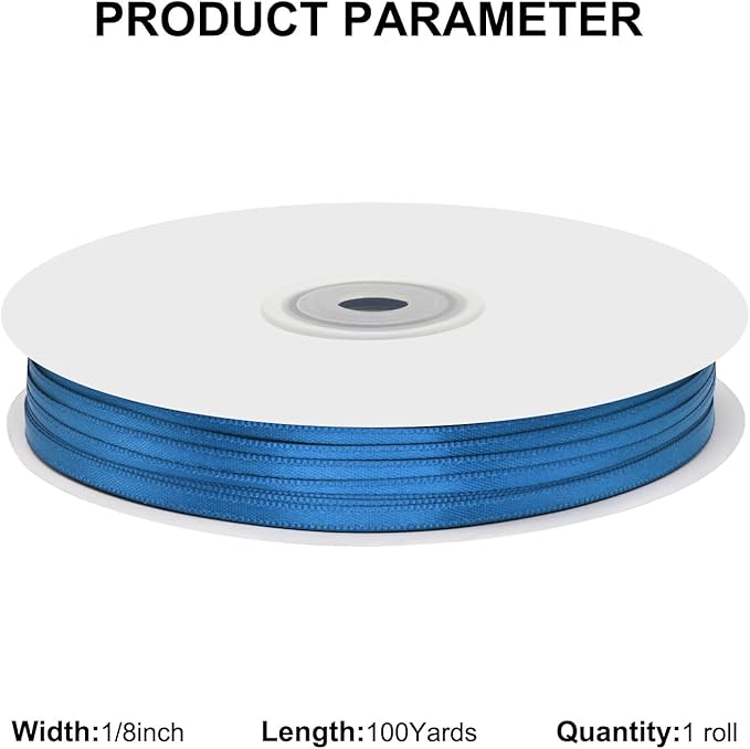 1/8" X 100 Yards Royal Blue Satin Thin Ribbon Solid Color Double Faced Ribbons Perfect for Crafts Wedding Decor Bow Making Arts Sewing and More