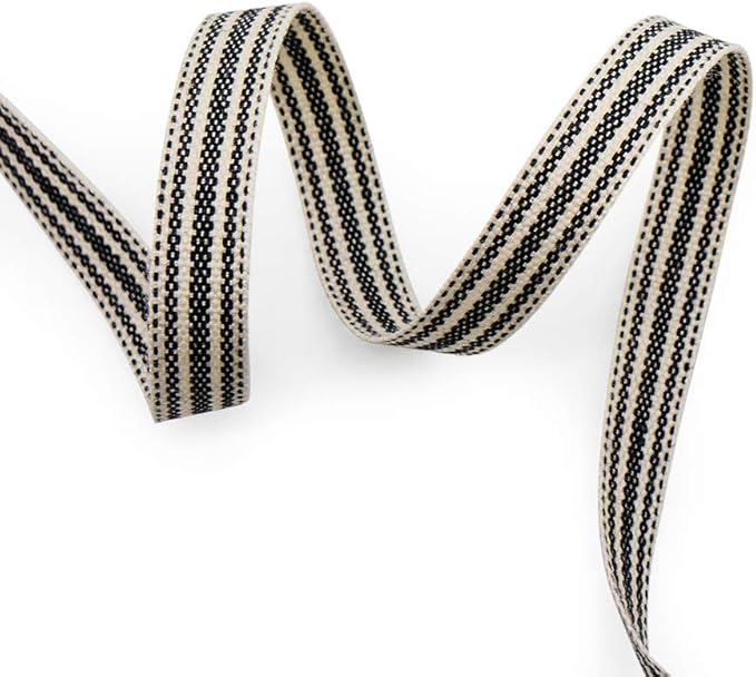 CT CRAFT LLC Ivory Cotton Black Stripes Ribbon 3/8" x 10 Yards for Home Décor Gift Present Wrapping DIY Crafts Birthday Wedding Bouquet Christmas