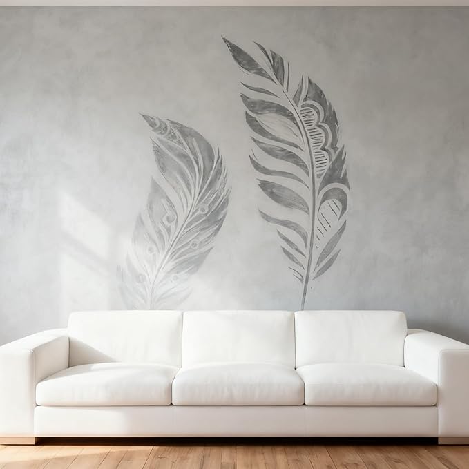 TIAMECH A4 Reusable Two Feathers Stencil for Painting - Bird Feather Layering Template, DIY Wall Art, Wood Furniture, Scrapbook & Crafts (8.3x11.7inch)