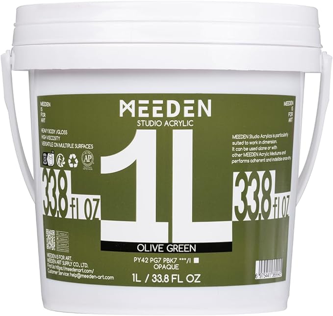 MEEDEN Olive Green Acrylic Paint: 1L /33.8oz Heavy Body Gloss - Thick Art Paints for Canvas Crafts Painting