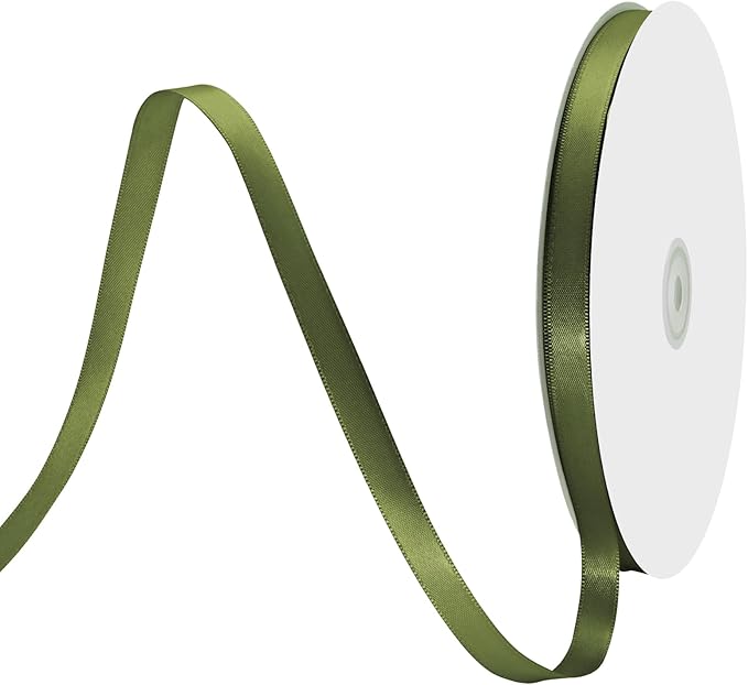 3/8" X 100 Yards Moss Satin Thin Ribbon Solid Color Double Faced Ribbons Perfect for Crafts Wedding Decor Bow Making Arts Sewing and More