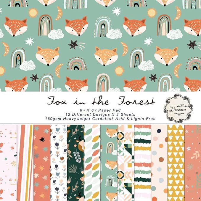 Woodland Animal Print Scrapbook Paper Pad, 6x6 inches, 24 Sheets, Earth Tones, Square, Single-Sided, Perfect for Scrapbooking